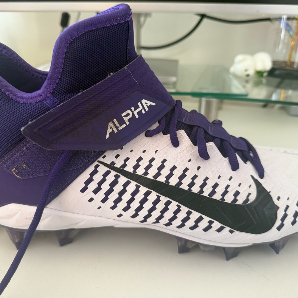 Alpha Purple and White Football Cleats